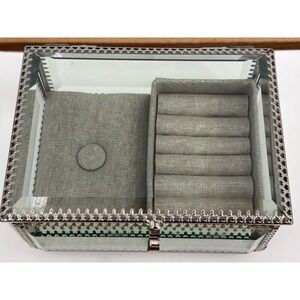 Nicole Miller Home Glass Jewelry Box Silver Filigree Beveled Ring‎ Organizer